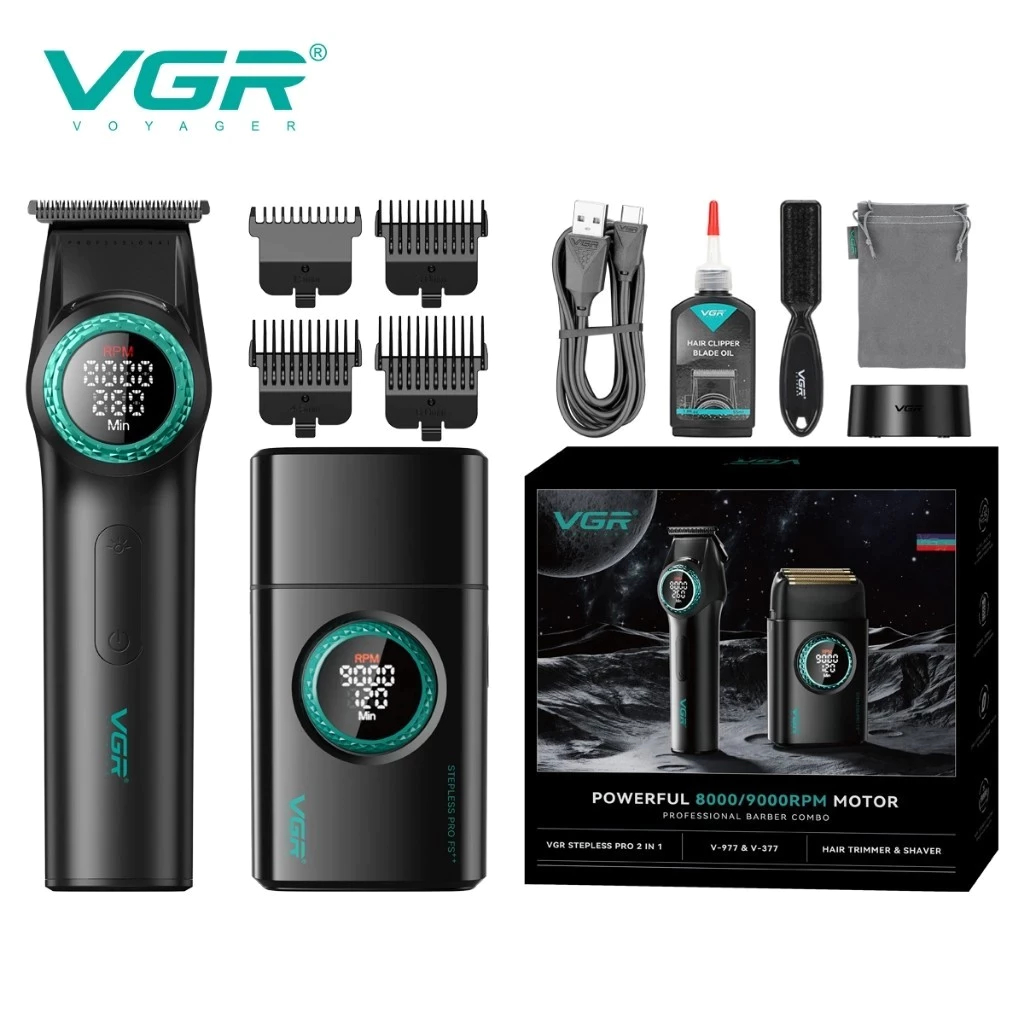 VGR V-977 & V-377 Professional Barber Series Trimmer & Shaver Combo | มอเตอร์ 9000 RPM ควบคุม 21 สปี