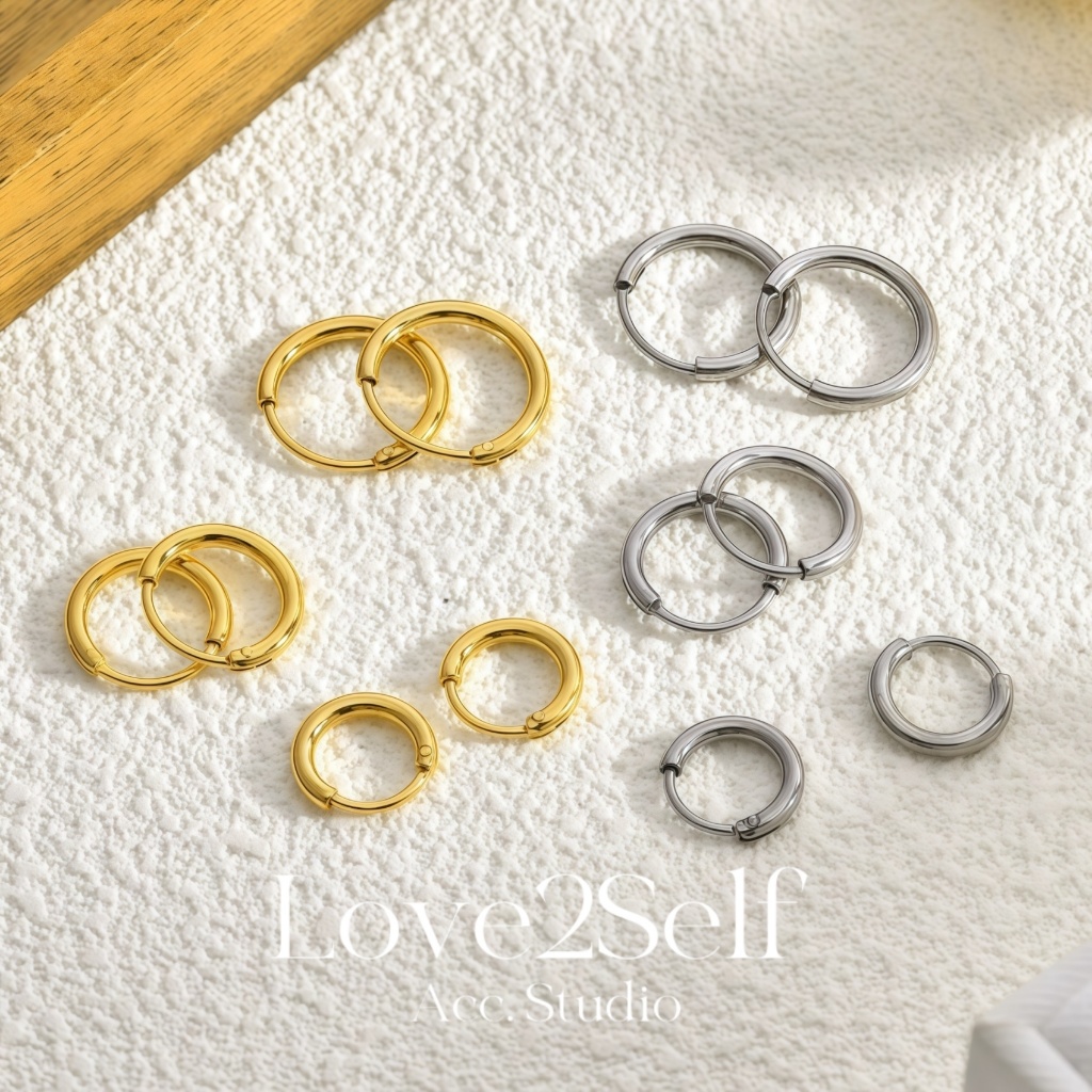 Love2Self E299 2 ชิ้นคลาสสิก Hiphop Huggie Hoop ต่างหูผู้ชายแหวนสแตนเลสต่างหูผู้หญิง