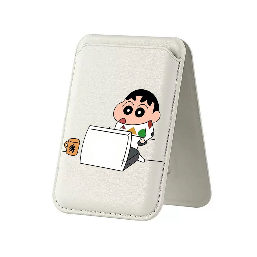 ทํางานลายเครยอนชินจังผู้ถือบัตรโทรศัพท์หนังแท้สําหรับคู่รักเข้ากันได้กับiPhone 17 Pro Max 17 Air 16 16 Pro 15 14 13 12 11 Pro Maxผู้ถือบัตรแนวตั้ง
