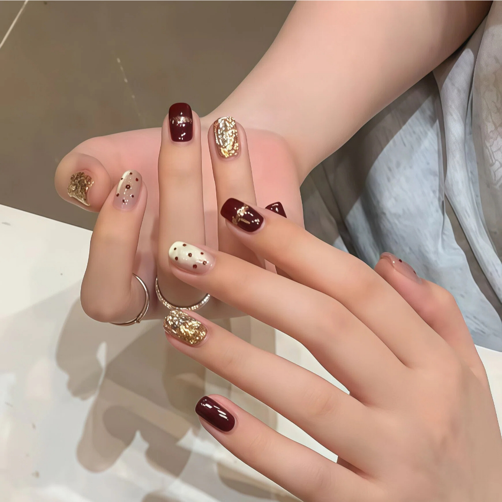 C231 เล็บปลอมสําเร็จรูป เจลแท้ ทำด้วยมือ 10 ชิ้น/กล่อง สไตล์โทนสีอบอุ่น หวาน ๆ ประณีต สวมง่าย ใช้ซ้ำได้