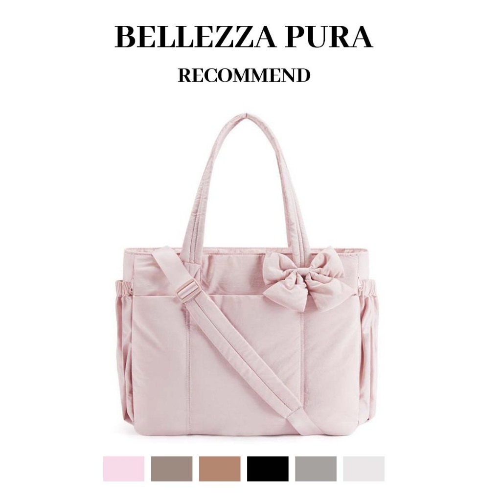 BELLEZZA  PURA กระเป๋า Tote ผูกโบว์ กันน้ำ รองรับ Mac 15.6นิ้ว หลายช่อง สะพายข้าง ขึ้นเครื่อง