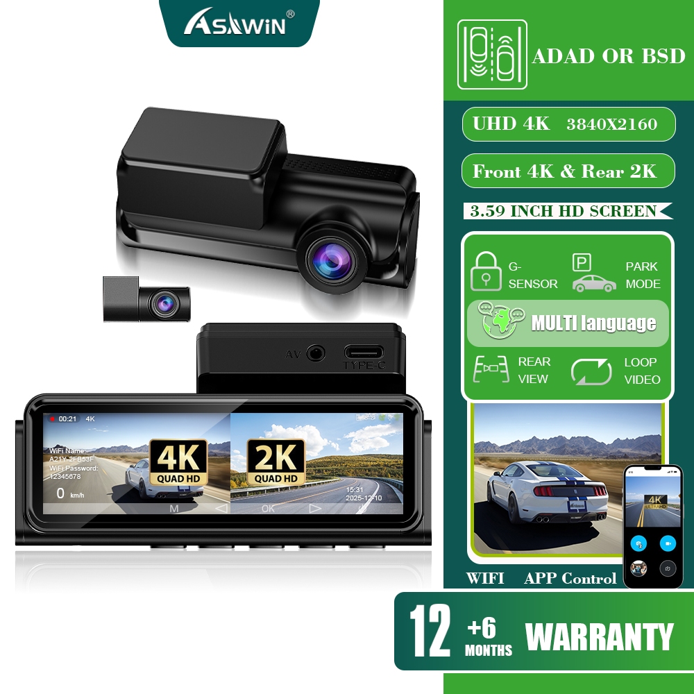 4K Wifi GPS Dash Cam 3.59 นิ้วหน้าจอIPSพร้อมADAS BSD CPL 2K Dualเลนส์รถกล้องย้อนกลับภาพที่จอดรถการตรวจสอบNight vision
