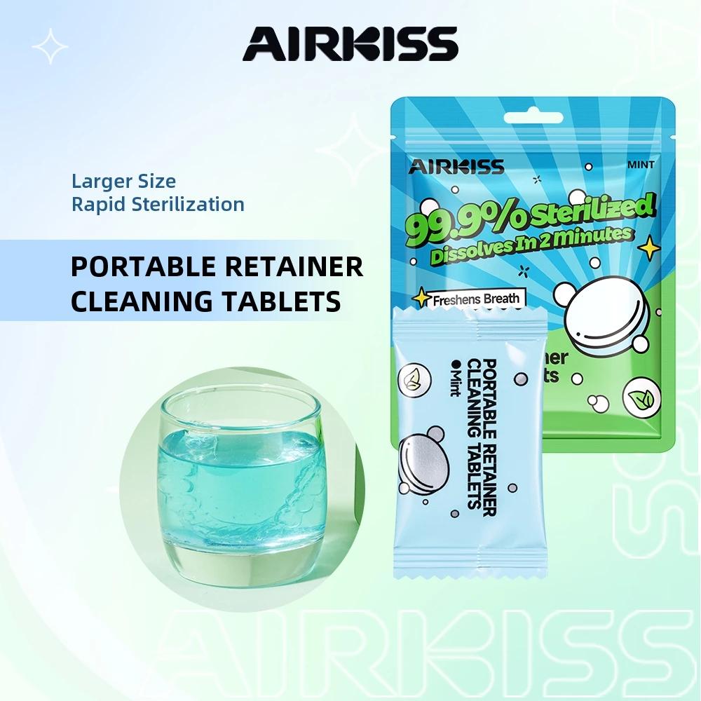 AIRKISS 30 ชิ้นจัดฟันฟันปลอม Retainer ฟัน Aligners 99.9% ฆ่าเชื้อทําความสะอาดเม็ด Mint