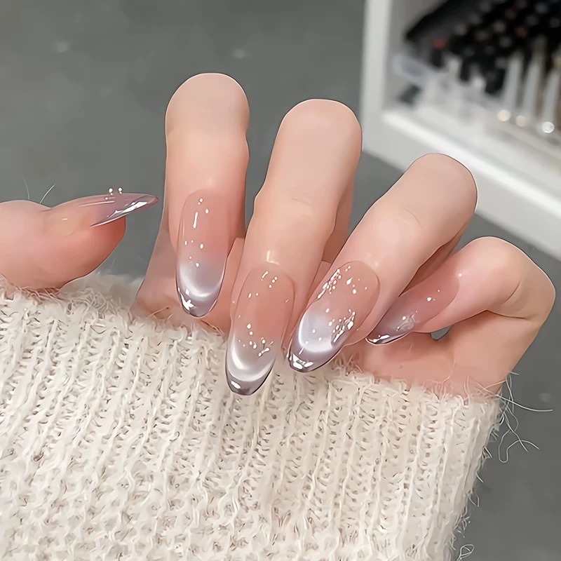 C022-024 เล็บปลอมสําเร็จรูป ทำด้วยมือ 10 ชิ้น/กล่อง เสน่ห์สีม่วง ทันสมัย มีเอกลักษณ์ ดีไซน์สวย ประณีต สวมง่าย ใช้ซ้ำได้