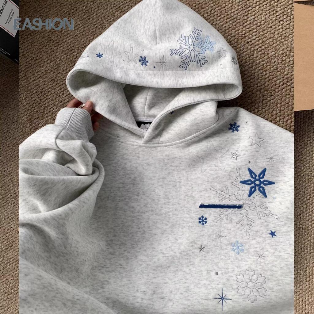 Eashion เสื้อฮู้ดดี้แขนยาว แบบสวม ผ้าหนา แฟชั่น กันแดด กันหนาวได้ เสื้อกันหนาวแขนยาว