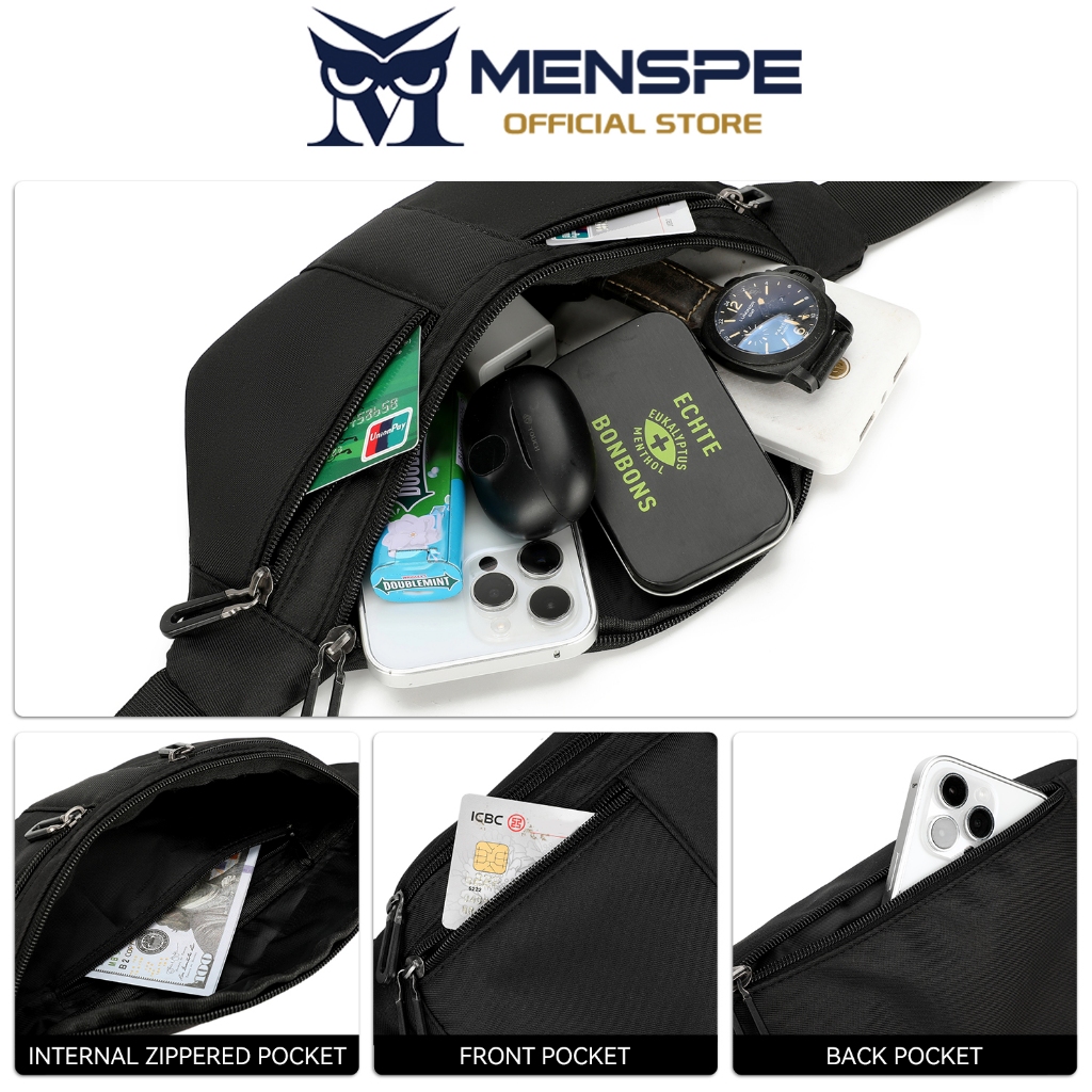 MENSPE กระเป๋าคาดเอวทุกเพศหลายช่องความจุขนาดใหญ่กันน้ำกลางแจ้งออกกำลังกายวิ่งกีฬากระเป๋าหน้าอก - รูปที่ 3