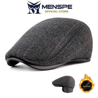 MENSPE หมวกเบเร่ต์ผ้าขนสัตว์เนื้อนุ่มสำหรับผู้ชาย ให้ความอบอ…
