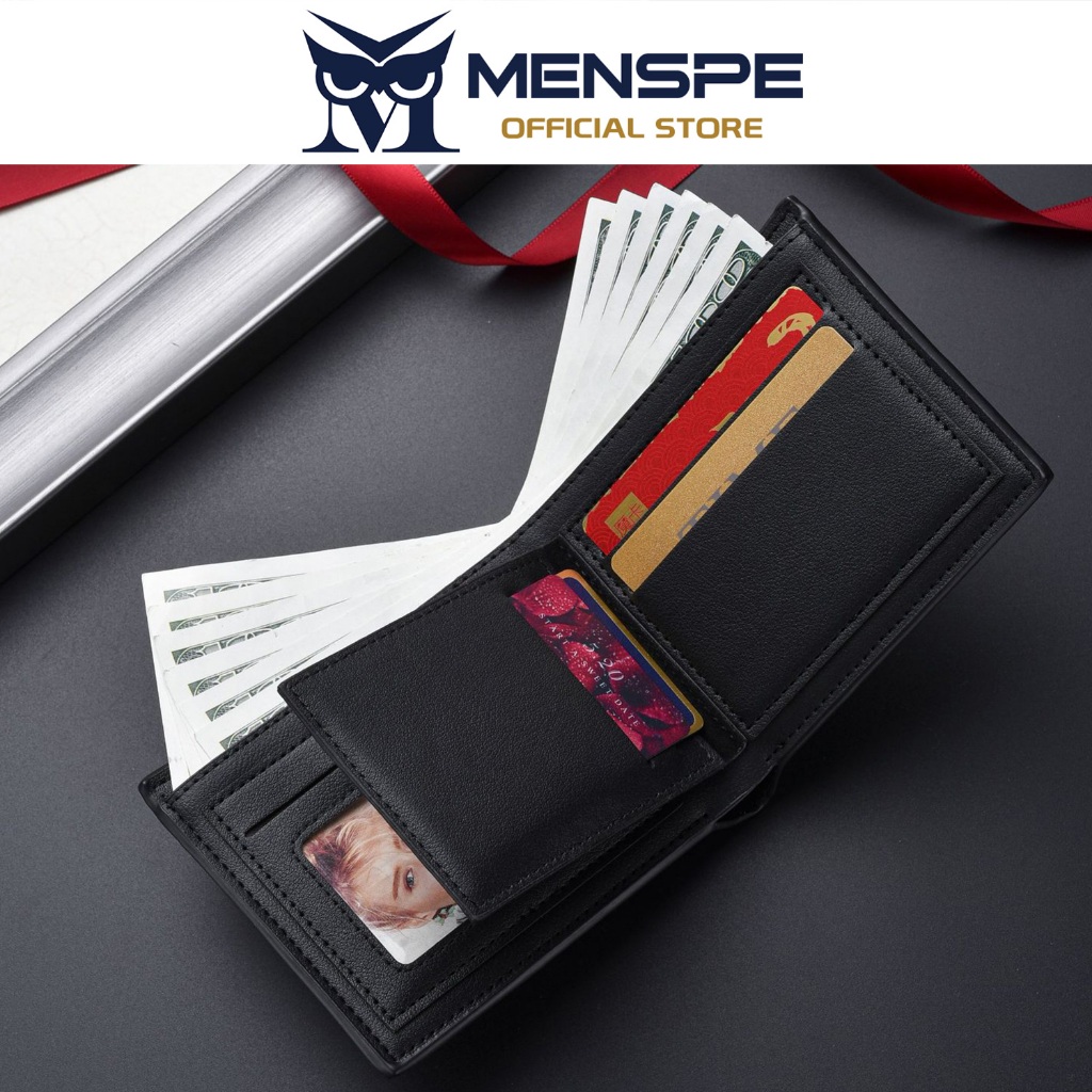 MENSPE กระเป๋าสตางค์สั้นผู้ชายสไตล์ย้อนยุค ทำจาก PU นุ่ม ธุรกิจ แฟชั่น มีช่องใส่บัตรหลายช่อง สำหรับเดินทาง - รูปที่ 2