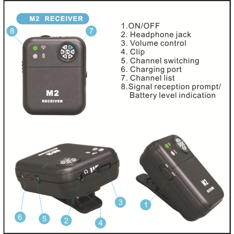 ระบบไออีเอ็มไร้สาย 2.4G พร้อมเครื่องส่งสัญญาณคลิปบนตัวรับสัญญาณคู่อัตโนมัติไร้สายในหูจอภาพสําหรับคริสตจักร/เวที/การแสดงสด - รูปที่ 5