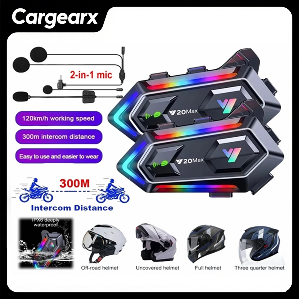 Y20 MAX ลําโพงหมวกกันน็อคมอเตอร์ไซค์, หมวกกันน็อคมอเตอร์ไซค์กันน้ําระบบสื่อสารอินเตอร์คอมชุดหูฟังบลู