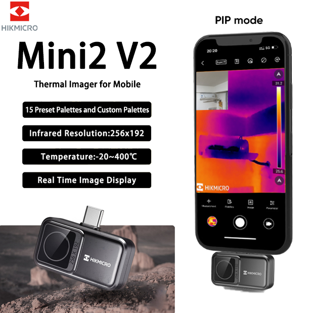 HIKMICRO Mini2 V2 กล้องความร้อน Android/iOS ( รวม iPhone 17) , 256x192 IR, 25Hz, ไม่มีแบตเตอรี่