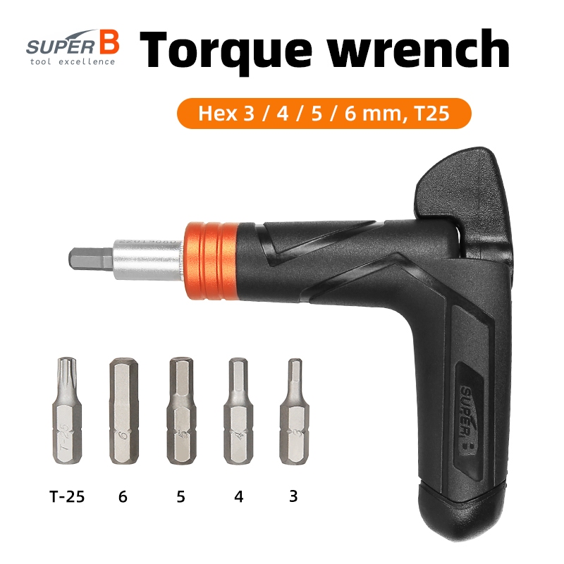 Super B ประแจแรงบิดปรับได้สำหรับจักรยาน ขนาด 4 - 6Nm พร้อมหัวแปลง Hex ต่างๆ และด้ามจับออกแบบตามสรีระ Ergonomic