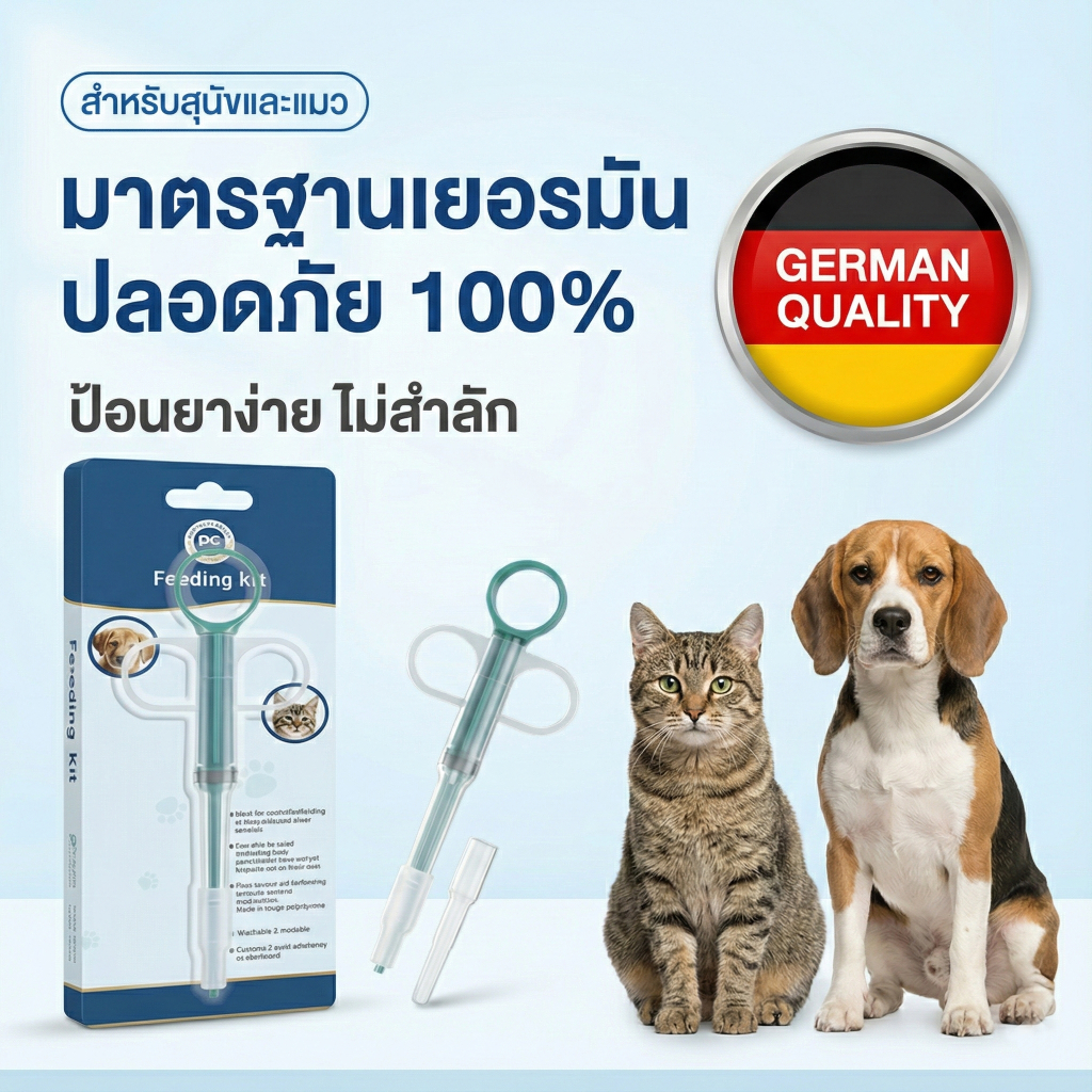 （เซ็ตคุ้มค่า）ซื้อ 4 แถม 1 [มาตรฐานเยอรมัน 🇩🇪] ที่ป้อนยาแมว หัวนิ่มพิเศษ ป้องกันการสำลัก ป้อนยาเม็ด/น้ำ ง่ายๆ น้องไม่ต่อต้าน