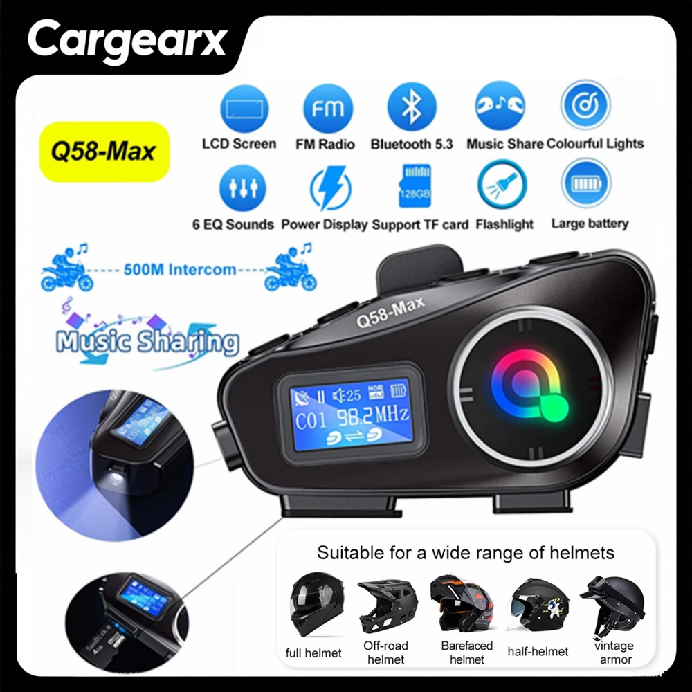 Q58 MAX Music Sharing หูฟังบลูทูธ 5.3 สําหรับอินเตอร์คอมรถจักรยานยนต์ Two-Person, 800m กันน้ํา, IPX6