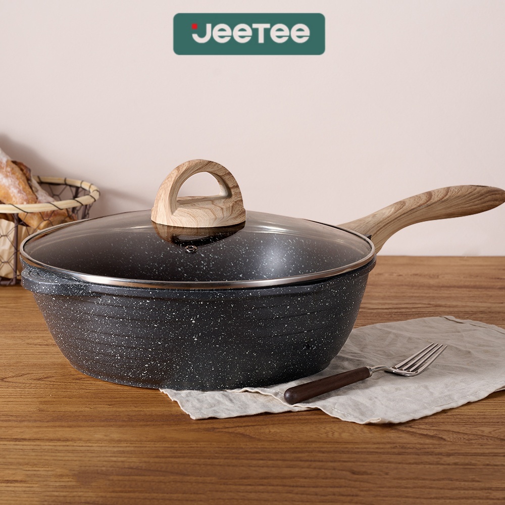 JEETEE ไม่ติดกระทะ กระทะก้นลึก กระทะ 24/28/32ซม แถมฝาให้ ปลอดสารพิษ ใช้ได้กับเตาทุกประเภท