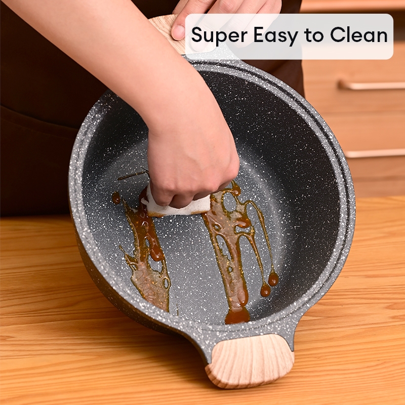 JEETEE หม้อซุบ หม้อ 2 หู หม้อเคลือบหินอ่อนไม่ติดหม้อ 20/24/28 ซม.  พร้อมฝาแก้ว เหมาะกับเตาทุกประเภท - รูปที่ 3