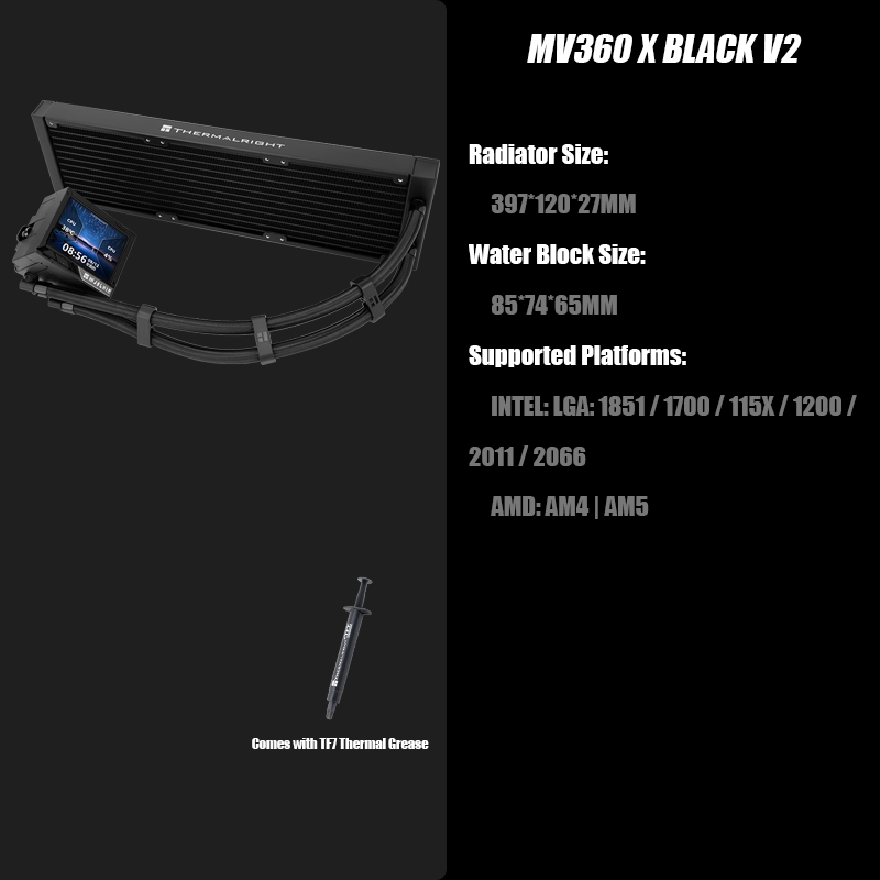Thermalright MJOLNIR VISION 360 X BLACK V2 AIO CPU Liquid Cooler MV360 ARGB X BLACK V2 ปรับแต่งจอแสด