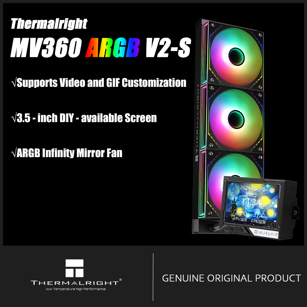 Thermalright MJOLNIR VISION 360 ARGB V2-S BLACK AIO CPU Liquid Cooler MV360 ARGB V2-S สีดําปรับแต่งไ