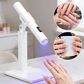 โคมไฟ LED/UV แบบพกพา สีชมพูและขาว ชาร์จไฟได้ เหมาะสำหรับตกแต่งเล็บด้วยพลอยเทียม และใช้ในร้านทำเล็บ