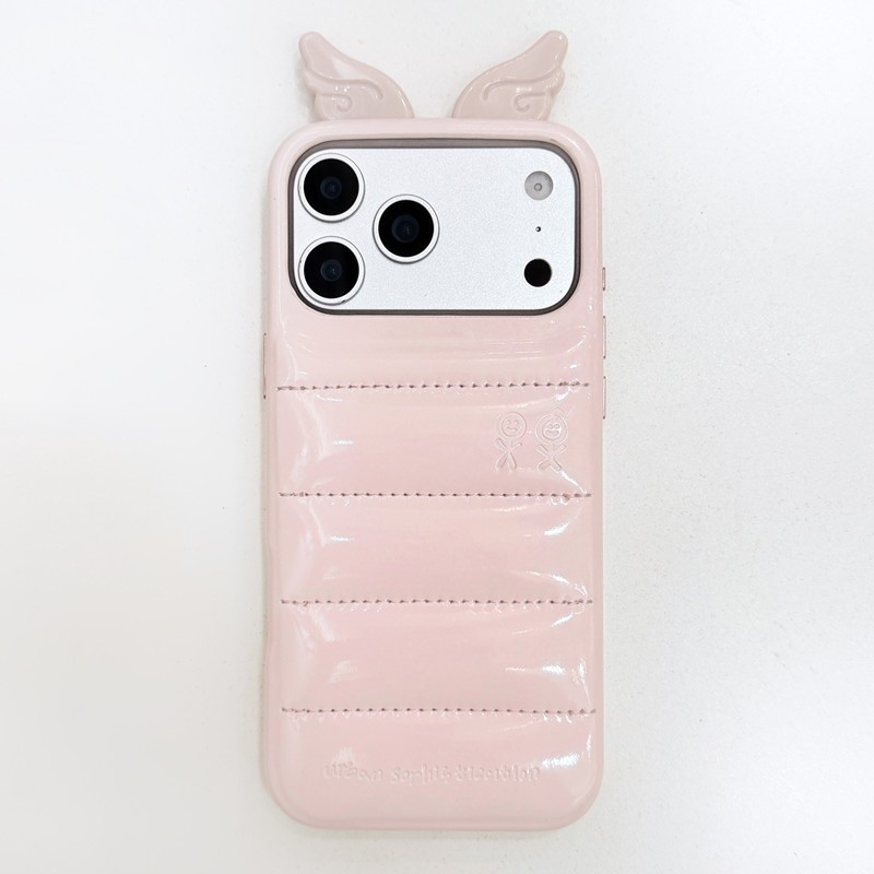 ปีกนางฟ้าสีชมพูปักเป้าเคสโทรศัพท์สําหรับiPhone 14 15 16 17 Pro Maxหรูหราลงเสื้อแจ็คเก็ตรวมทุกอย่างGlossy Shokcproofปกหลัง