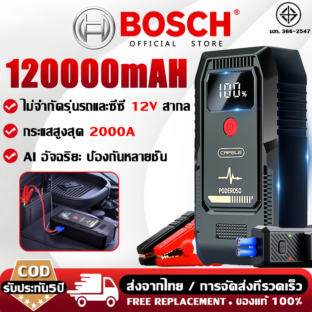【รับประกัน 5 ปี】จั้มสตาร์ทรถยนต์ 12V 120000mAh ไม่จำกัดรุ่นรถและซีซี คลิปนิรภัยอัจฉริยะ เครื่องชาร์จรถยนต์แบบพกพา อุปกรณ์ช่วยสตาร์ทรถยนต์ จั๊มแบตรถยนต์ จั๊มสตาร์ทพกพา จั๊มแบต รถยนต์ อุปกรณ์สตาร์ทรถยนต์ jumpstart