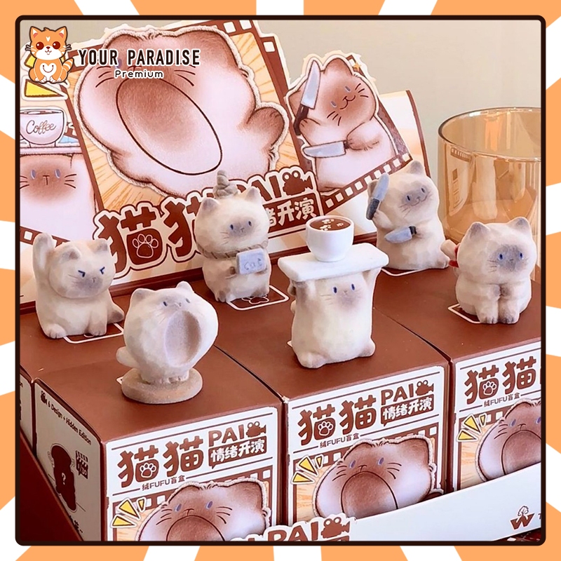 Flocking PAI อารมณ์แมวการ์ตูน fine กล่องตาบอดชุดรูปของเล่นเครื่องประดับตกแต่งบ้าน Cat cure ตุ๊กตา warm Cat ของขวัญวันเกิดสําหรับผู้หญิง