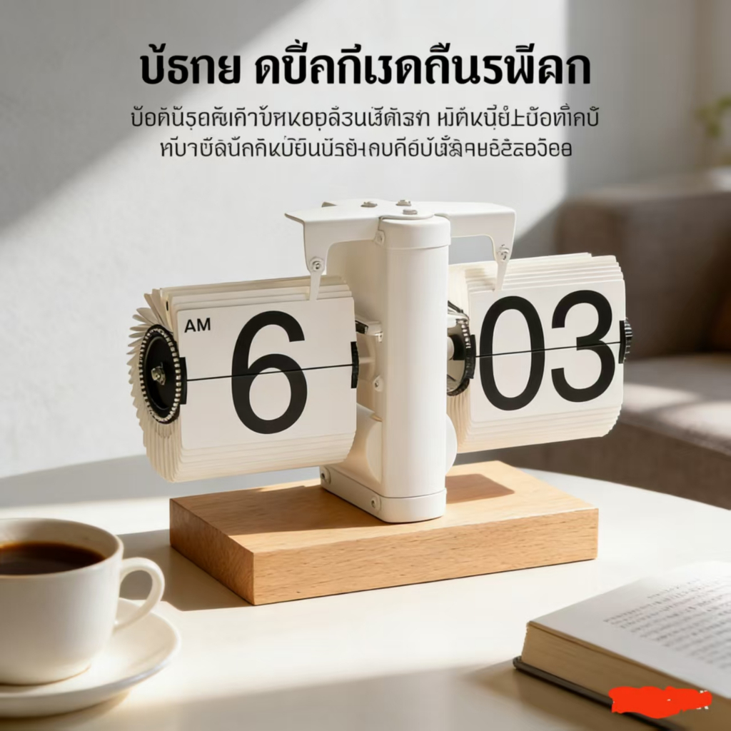 นาฬิกาพลิกหน้าอัตโนมัติ ดีไซน์ไม้บีช/วอลนัท 2 ด้านมองเห็น สำหรับตกแต่งบ้าน ห้องนั่งเล่น