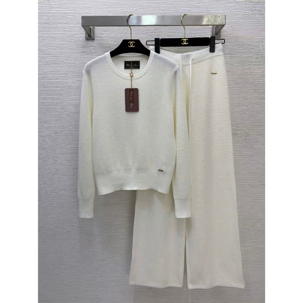 Loro Pian * aLP ที่กําหนดเอง Merino ขนสัตว์ผสมเส้นด้ายผ้า All-Match Casual ถักชุดสองชิ้นโลโก้ตัวอักษ