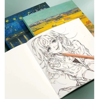 สมุดสเก็ตช์ภาพ ปกภาพวาดสีน้ํามันแวนโก๊ะ80แผ่น160หน้าว่างเปล่าท้องฟ้าดาวดอกทานตะวันทุ่งข้าวสาลีปลาค็อด