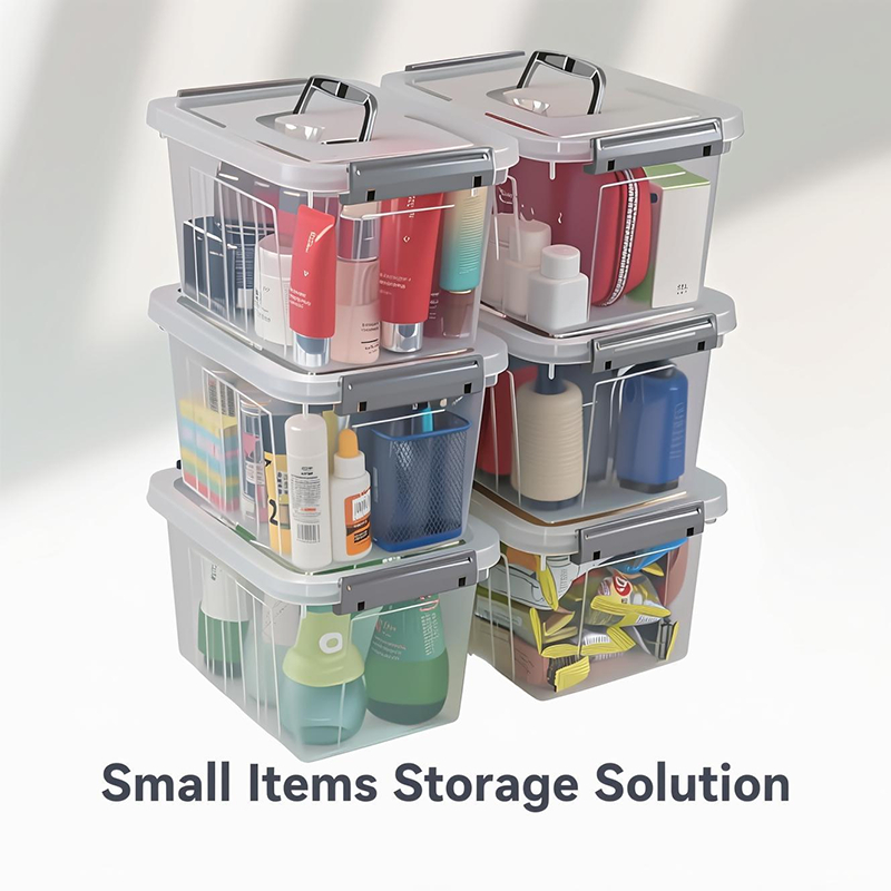 Uhouse กล่องเก็บของโปร่งใส 6 ลิตรพร้อมฝาปิดล็อค – ขนาดเล็ก 26.9x19.3x16 ซม. สําหรับเครื่องสําอาง เคร