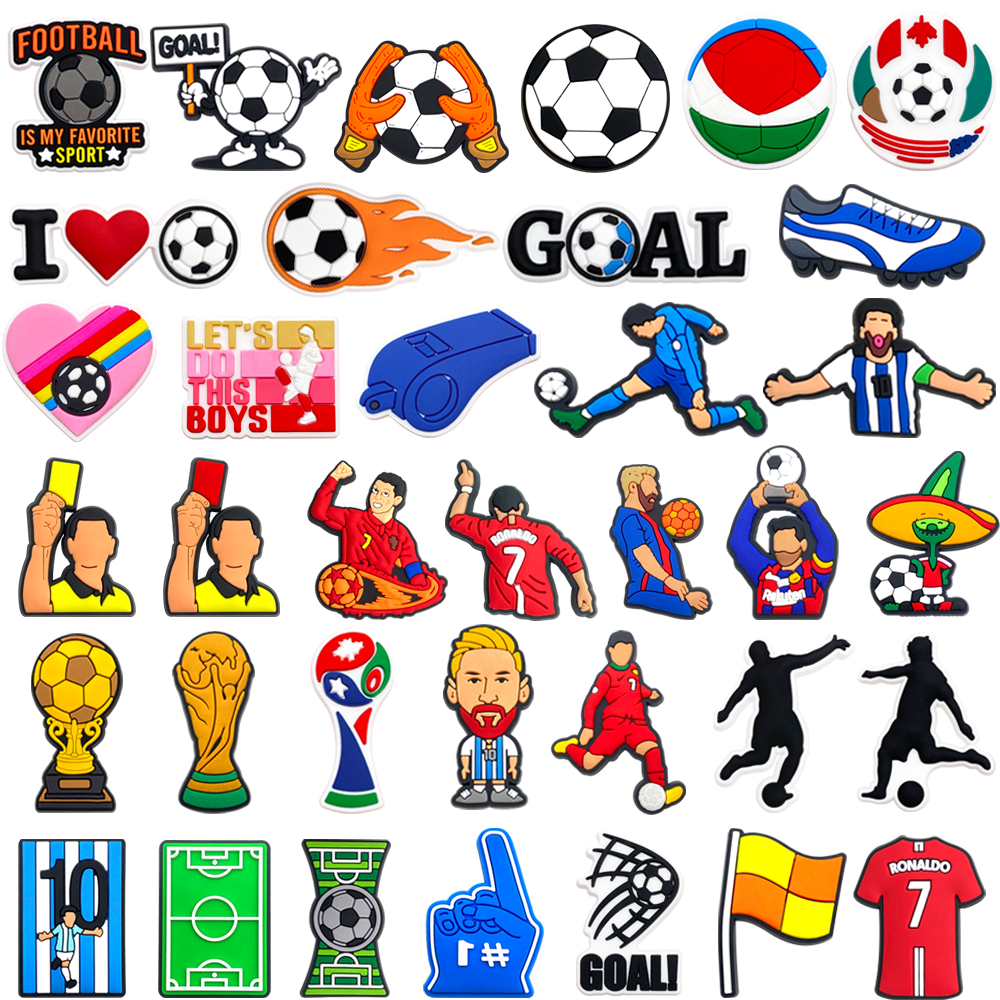 MEIDJ Football Series รองเท้า Charms อุปกรณ์เสริม DIY สําหรับพร้อมปุ่มตกแต่ง PVC Fit to Bubble Slides รองเท้าแตะ