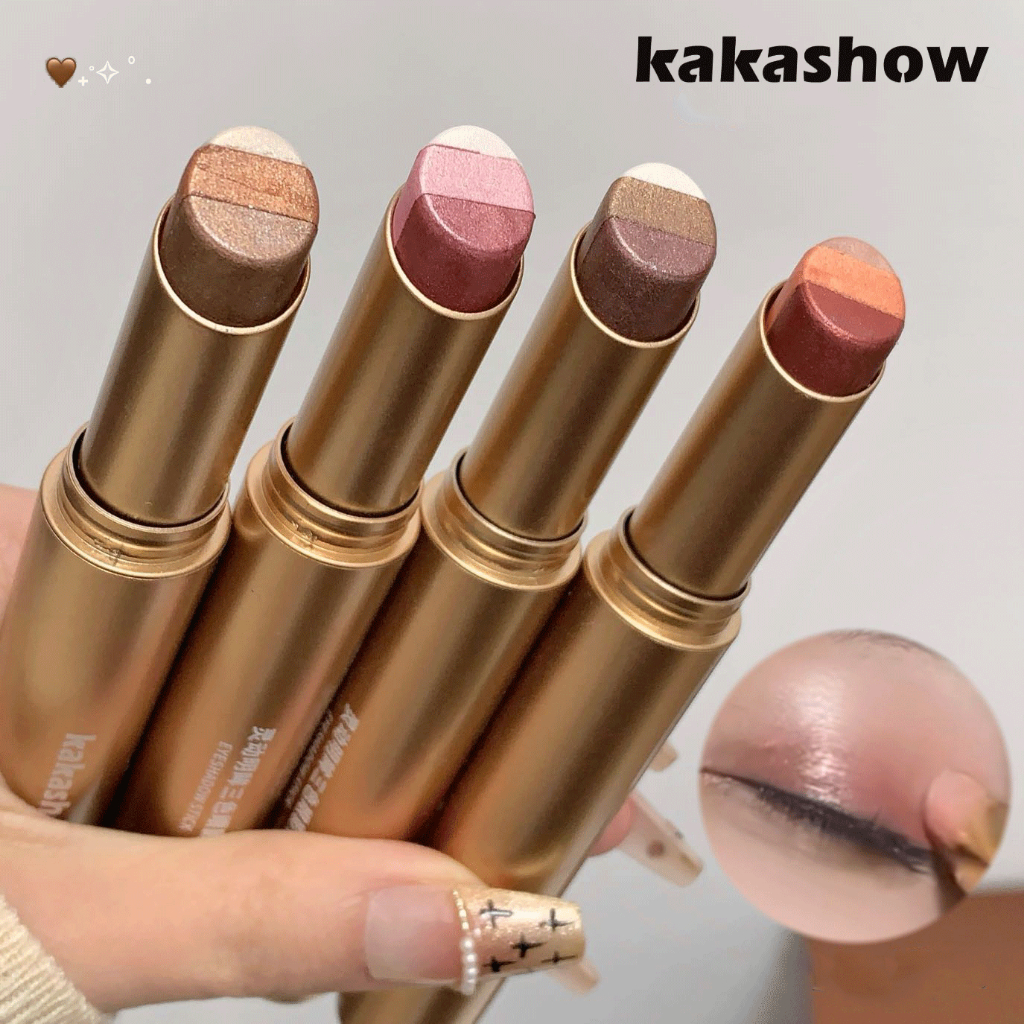 KAKASHOW อายแชโดว์ 3 สี - สไตล์เกาหลี Natural Earth Brown Gradient Eyeshadow เริ่มต้นกันน้ําแบบพกพาใช้งานง่าย C602