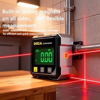 Magnetic 360° Mini Digital Level Angle Gauge 4-Sided Suction Laser Dot Display Electronic Inclinometer Universal Bevel Protractor Portable Compact Data Hold Alat Ukur Sudut
