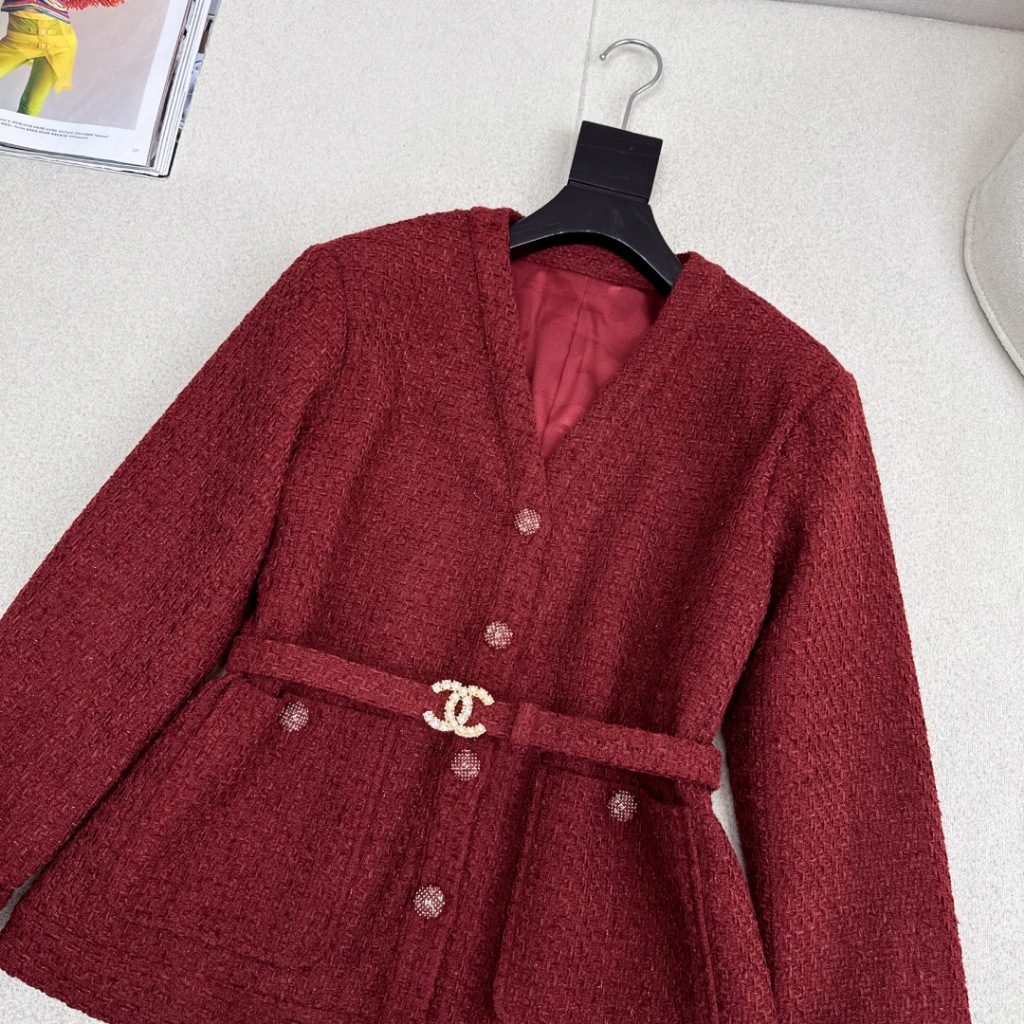 2025 เสื้อแจ็คเก็ตสตรีแขนยาวสีแดงล่าสุด Size:S_L O3C