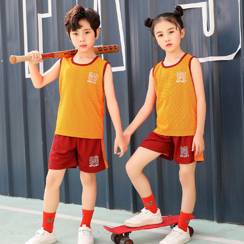 [ZY] ชุดกีฬาแขนกุดลําลอง ผ้าตาข่าย ระบายอากาศ ทรงหลวม แห้งเร็ว 90-160 ซม. สําหรับเด็ก พร้อมส่ง