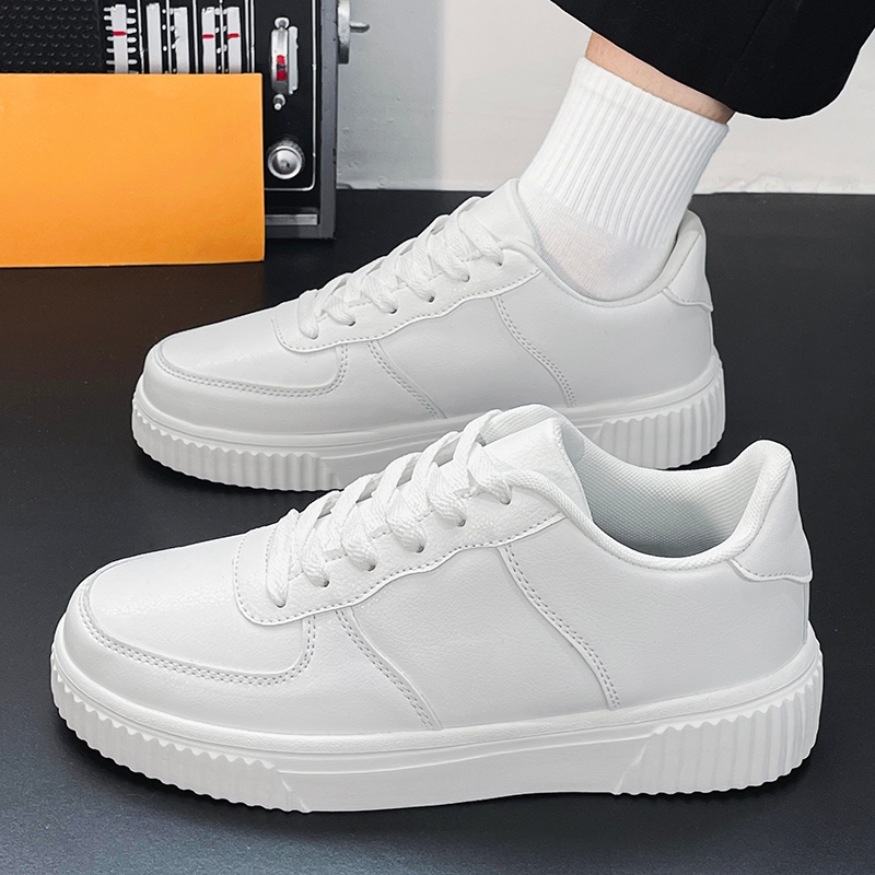 ขนาดใหญ่ 48 รองเท้าสีขาวขนาดเล็กแบน All-Match Lace-Up Casual รองเท้าผู้ชาย Suede รองเท้าผ้าใบสีดํา