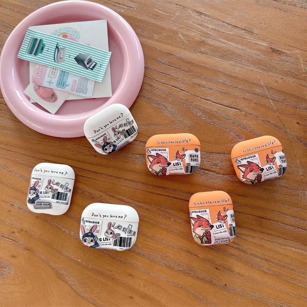 เคสหูฟัง Matte Fox และกระต่าย เหมาะสําหรับ Airpods Pro, Airpods 4,Airpods Pro3 เคสป้องกันหูฟังกันกระ