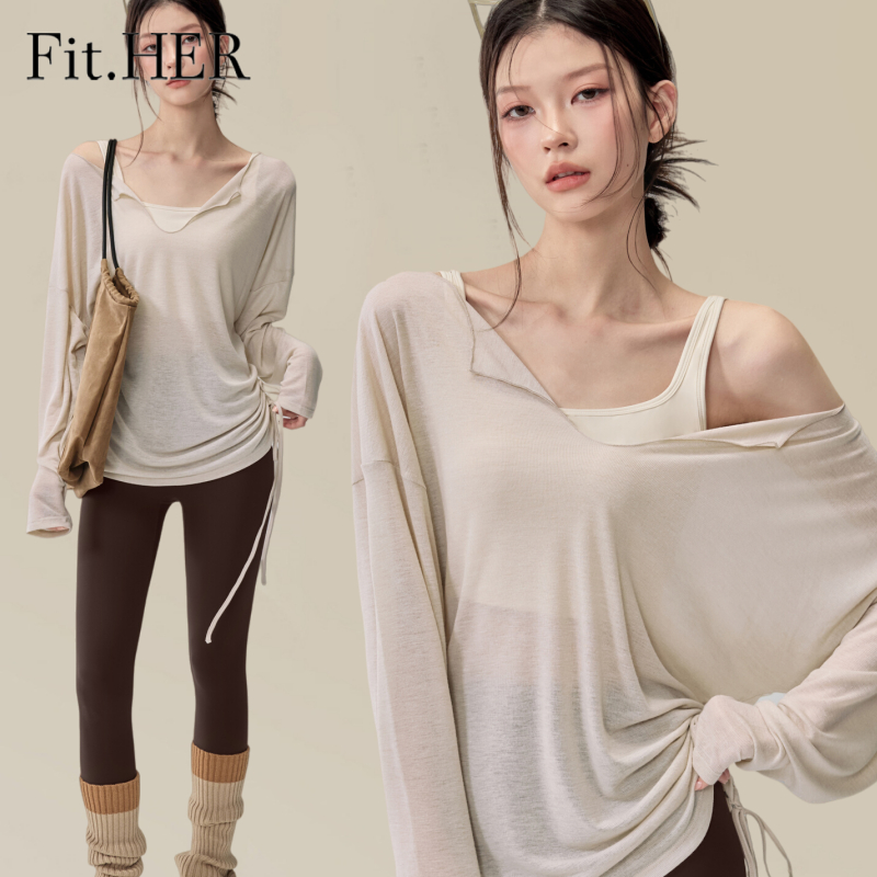 Fit.HER เสื้อกีฬาแขนยาวสำหรับผู้หญิง  ยืดหยุ่น สบายตัว เหมาะแก่วิ่ง โยคะ และพิลาทิส