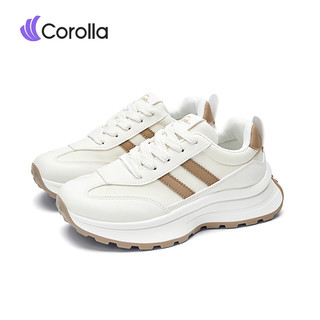 COROLLA Women's Thick Bottom Sneakers White Brown Women's High Classic Fashion Sneakers Girls Sport Casual Shoes