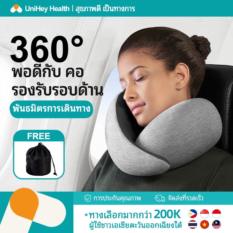 【UniHey】หมอนรองคอเครื่องบิน หมอนรองคอแบบพกพา Memory foam หมอนรองคอนเมมโมรี่โฟม เทคโนโลยีคืนตัวช้า พร้อมถุงเก็บรักษา