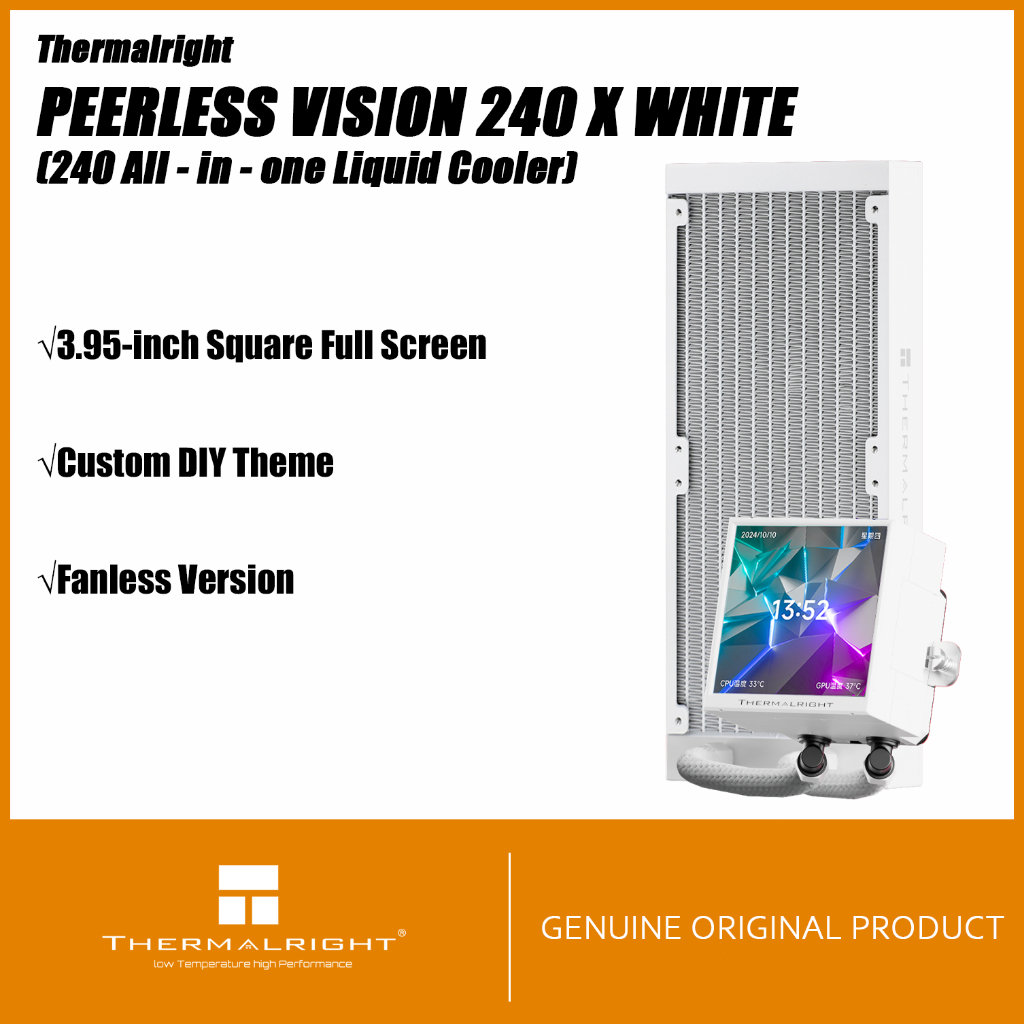 Thermalright PEERLESS VISION 240 X WHITE AIO CPU Liquid Fanless Version Cooler 3.95 - นิ้วเหลี่ยมเต็