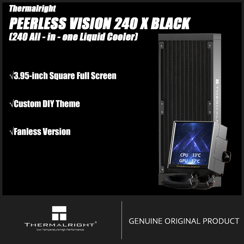 Thermalright PEERLESS VISION 240 X BLACK AIO CPU Liquid Fanless Version Cooler 3.95 - นิ้วเหลี่ยมเต็