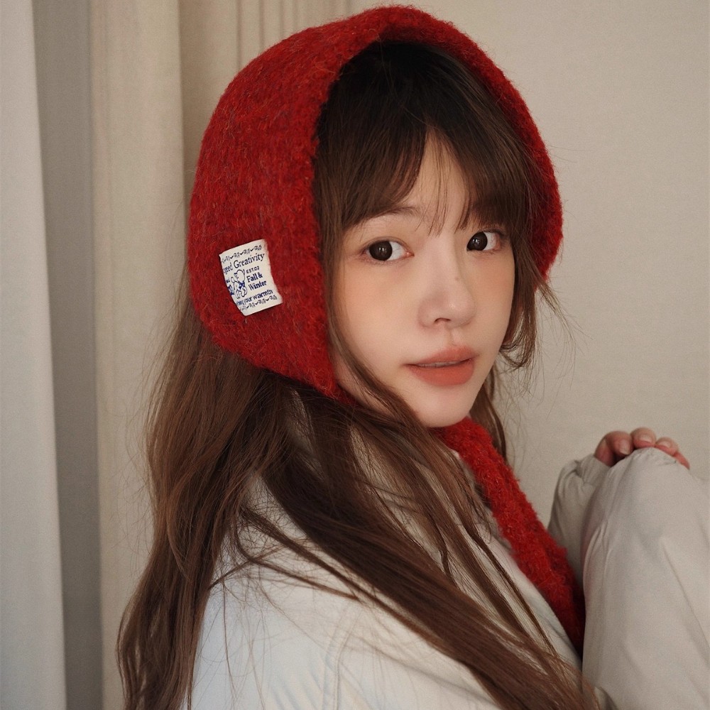 หมวกถักสไตล์เกาหลีพร้อมผ้าพันคอขนสัตว์ขนาดเล็ก อบอุ่นเหมาะกับฤดูหนาว