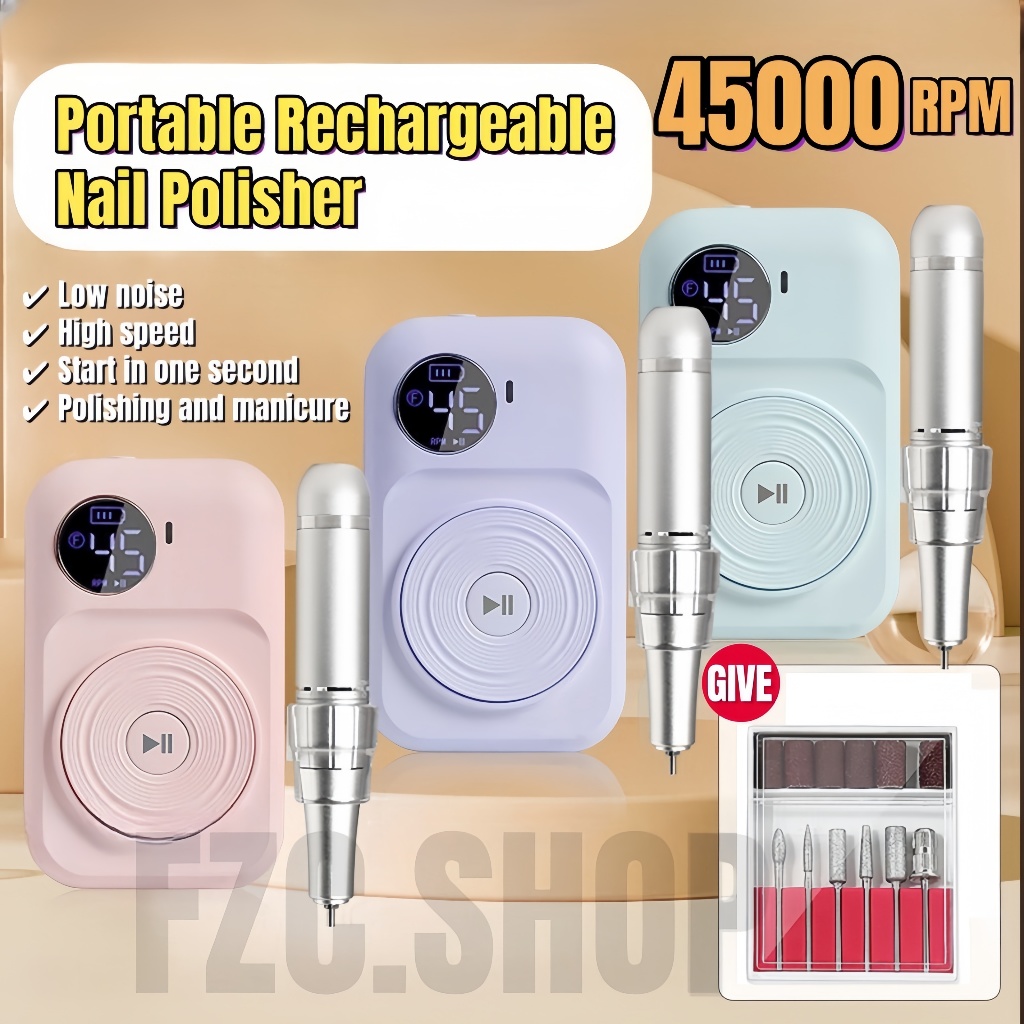 45000รอบต่อนาทีเครื่องเจาะเล็บไฟฟ้าสําหรับเล็บเจลทาเล็บแบบชาร์จแบบพกพาตะไบเล็บเครื่องมือขัด