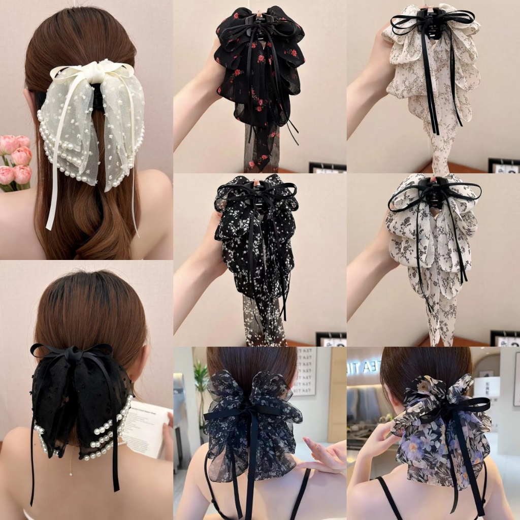 คลิปหนีบผมแบบ.Multi-Layer Bow สำหรับผู้หญิง สไตล์ใหม่ เพื่อการคาดผมทรงหางม้าต่ำ