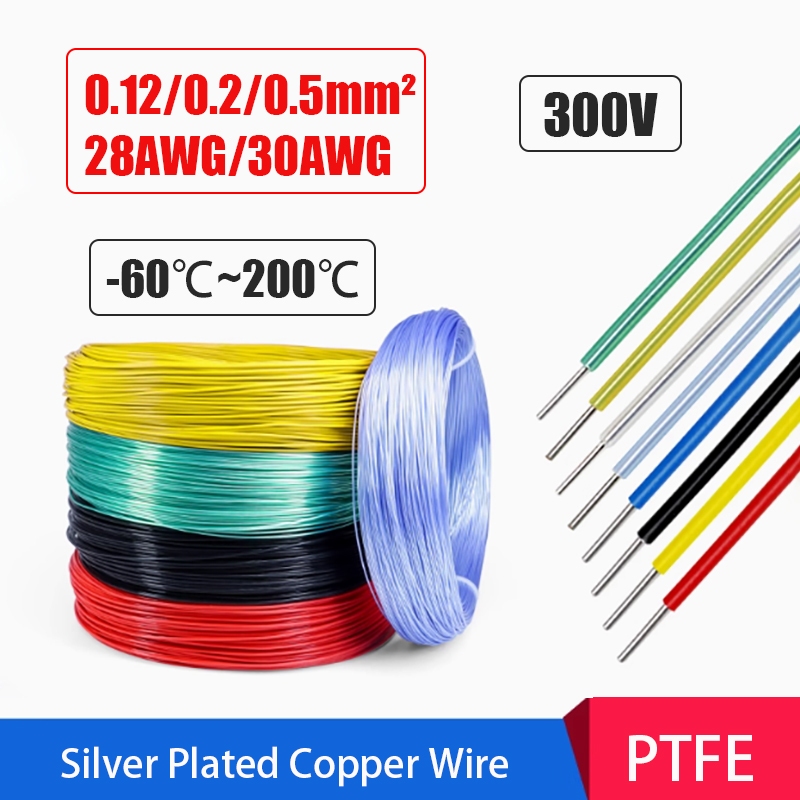 Single Core Silver Plated Copper Wire PTFE สายฉนวน 28AWG/30AWG 0.12/0.2/0.5mm2 300V