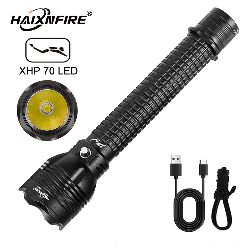 HaixnFire DV69 ไฟฉาย LED 5000 ลูเมน กันน้ำสำหรับดำน้ำและตกปลา พร้อมชาร์จอีซียูบี