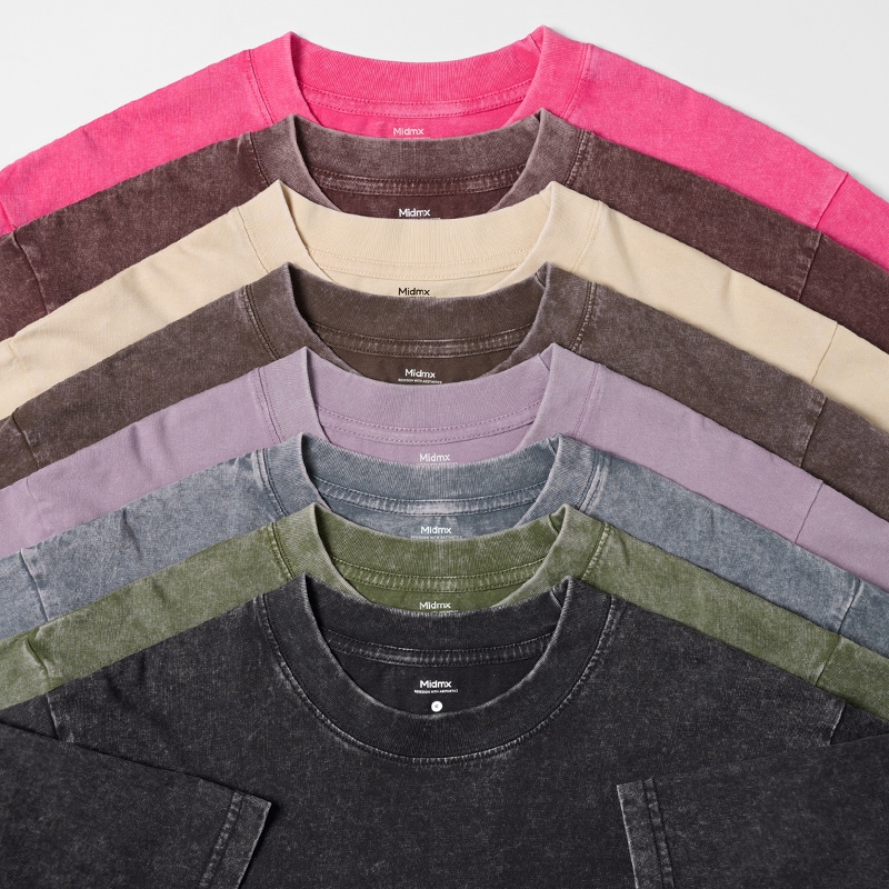 MIDMX เสื้อยืดฟอก ผ้าคอตตอน  เสื้อยืดเปล่า เสื้อยืดคอกลม 8 สี ผ้านุ่ม ระบายอากาศดี