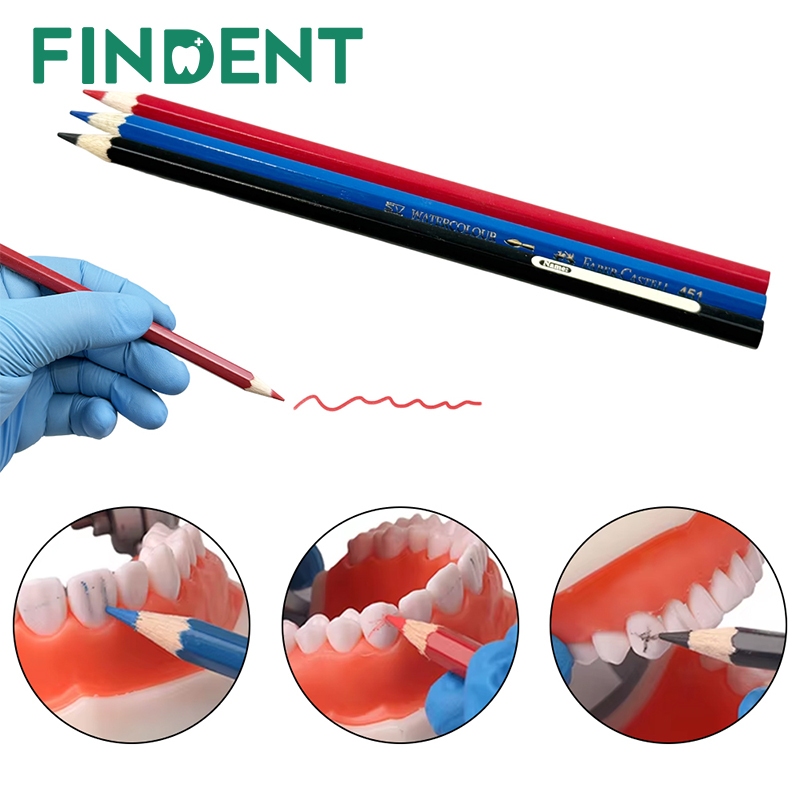 1 PC/3 ชิ้นทันตกรรม Oral Marker ปากกาไม้ Intraoral Marker สีแดง/สีฟ้า/สีดําฟันปลอม False ฟันซ่อมป้าย Line