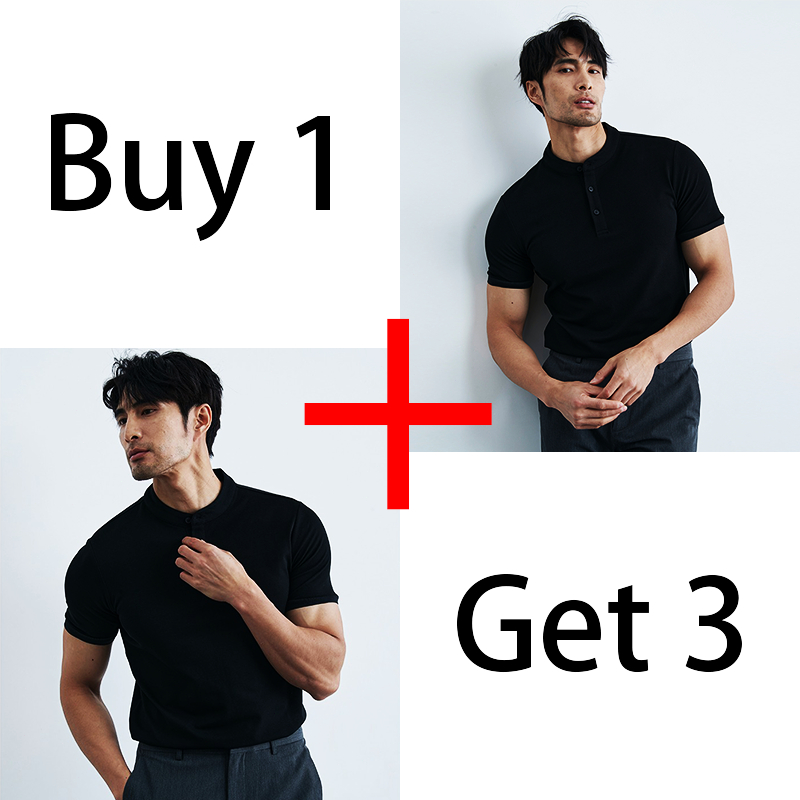 ซื้อ 1 รับ 3 ฟรี สไตล์เกาหลี เสื้อคอเฮนลีย์แขนสั้น ผู้ชาย เสื้อลําลอง เรียบง่าย สะดวกสวม